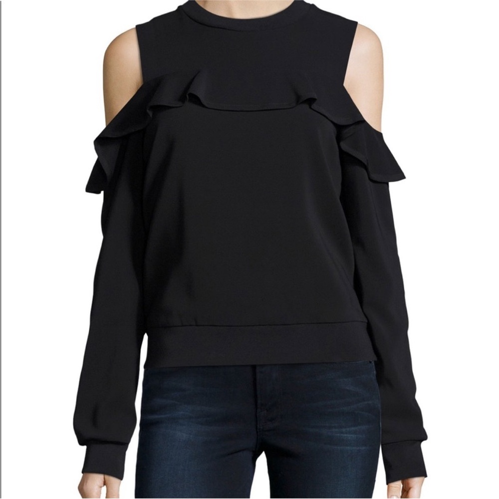 A.L.C. Lindsey Ruffle Cold Shoulder Top Black Size 0